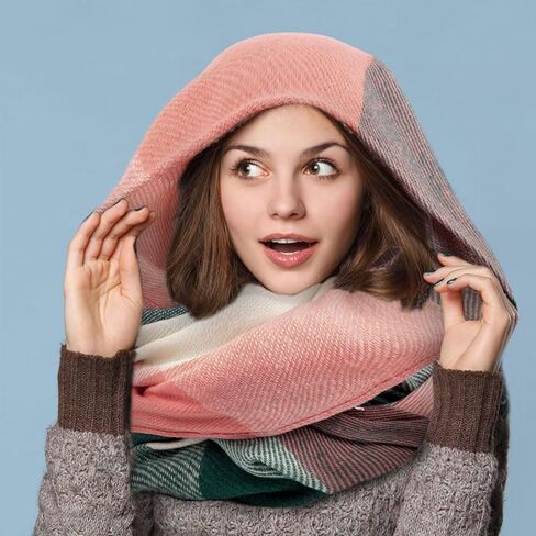 Winter Scarf for Women Color-Blocked Plaid with Fringe Trim, Warm Big Tartan Blanket Wrap Shawl Ladies Gifts, Wrap for Daily Outings Cafe and Commute in Saudi Arabia