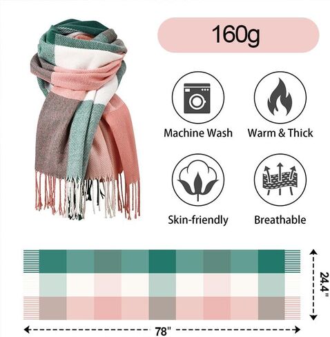 Winter Scarf for Women Color-Blocked Plaid with Fringe Trim, Warm Big Tartan Blanket Wrap Shawl Ladies Gifts, Wrap for Daily Outings Cafe and Commute in Saudi Arabia