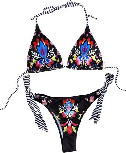 SweatyRocks Women's 2 Piece Floral Bikini Set Halter Triangle Tie Knot Bathing Suit Boho Swimsuit in Saudi Arabia