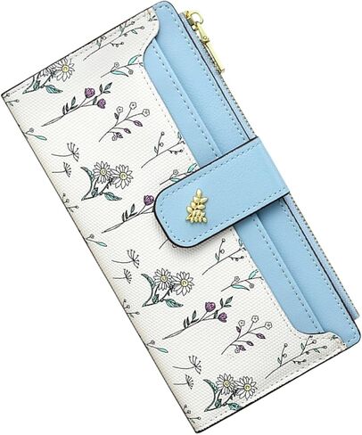 Womens Wallet RFID Blocking Vegan Leather Slim Thin Bifold Ladies Card Holder with Zipper Pocket & ID Window Floral in Saudi Arabia