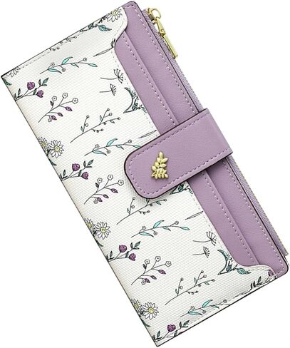 Womens Wallet RFID Blocking Vegan Leather Slim Thin Bifold Ladies Card Holder with Zipper Pocket & ID Window Floral in Saudi Arabia