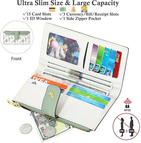 Womens Wallet RFID Blocking Vegan Leather Slim Thin Bifold Ladies Card Holder with Zipper Pocket & ID Window Floral in Saudi Arabia
