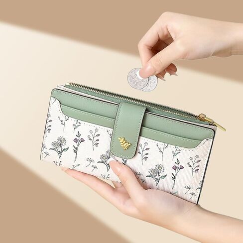 Womens Wallet RFID Blocking Vegan Leather Slim Thin Bifold Ladies Card Holder with Zipper Pocket & ID Window Floral in Saudi Arabia