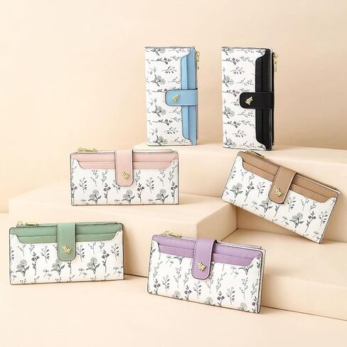 Womens Wallet RFID Blocking Vegan Leather Slim Thin Bifold Ladies Card Holder with Zipper Pocket & ID Window Floral in Saudi Arabia
