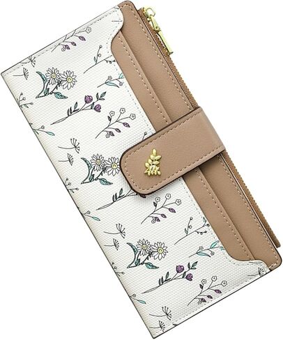 Womens Wallet RFID Blocking Vegan Leather Slim Thin Bifold Ladies Card Holder with Zipper Pocket & ID Window Floral in Saudi Arabia