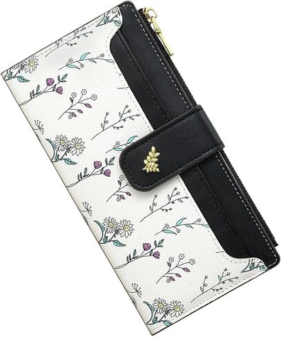 Womens Wallet RFID Blocking Vegan Leather Slim Thin Bifold Ladies Card Holder with Zipper Pocket & ID Window Floral in Saudi Arabia