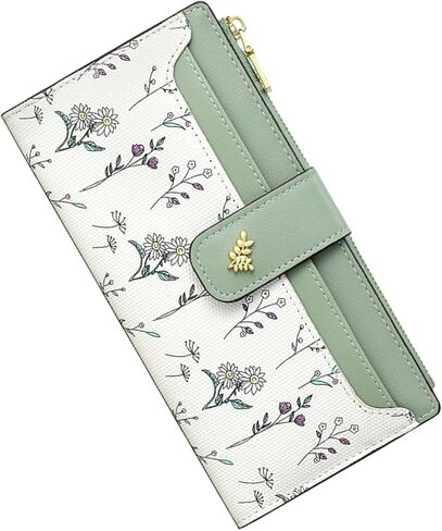 Womens Wallet RFID Blocking Vegan Leather Slim Thin Bifold Ladies Card Holder with Zipper Pocket & ID Window Floral in Saudi Arabia