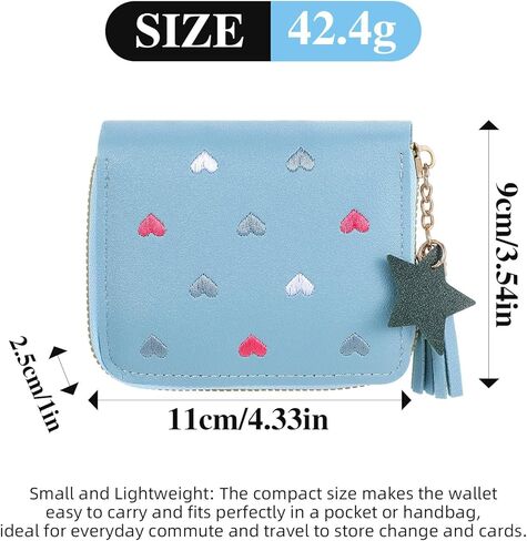 Girl Wallet, Blue Cute Little Wallet Women,Small Zipper Wallets for Women, Girls Coin Purse, Small Purse with Card Slots, Star Tassels Pendant in Saudi Arabia