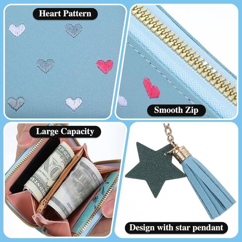 Girl Wallet, Blue Cute Little Wallet Women,Small Zipper Wallets for Women, Girls Coin Purse, Small Purse with Card Slots, Star Tassels Pendant in Saudi Arabia