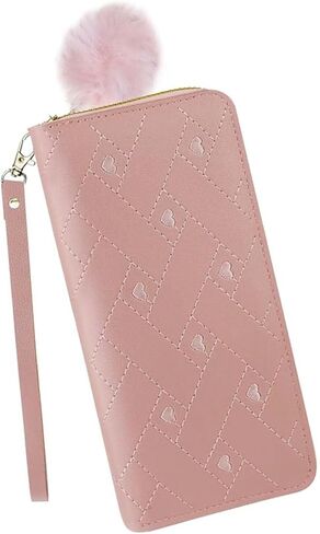 Womens Wallet Large Wristlet Wallet with Removable Wrist Strap and Zipper, Clutch Purse Fashion Womens Purses Multi Card Slot with 8 Credit Card Slots and Coin Pocket (Pink Heart) in Saudi Arabia