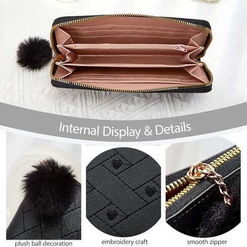 Womens Wallet Large Wristlet Wallet with Removable Wrist Strap and Zipper, Clutch Purse Fashion Womens Purses Multi Card Slot with 8 Credit Card Slots and Coin Pocket (Pink Heart) in Saudi Arabia