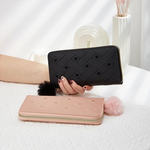 Womens Wallet Large Wristlet Wallet with Removable Wrist Strap and Zipper, Clutch Purse Fashion Womens Purses Multi Card Slot with 8 Credit Card Slots and Coin Pocket (Pink Heart) in Saudi Arabia