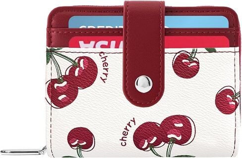 Sunwel Fashion Cute Prints Wallet Card Slots Small Wallet with Zipper Coin Pouch Wallet for Women Girls (CHERRY) in Saudi Arabia