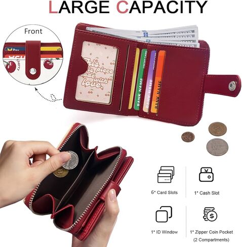 Sunwel Fashion Cute Prints Wallet Card Slots Small Wallet with Zipper Coin Pouch Wallet for Women Girls (CHERRY) in Saudi Arabia