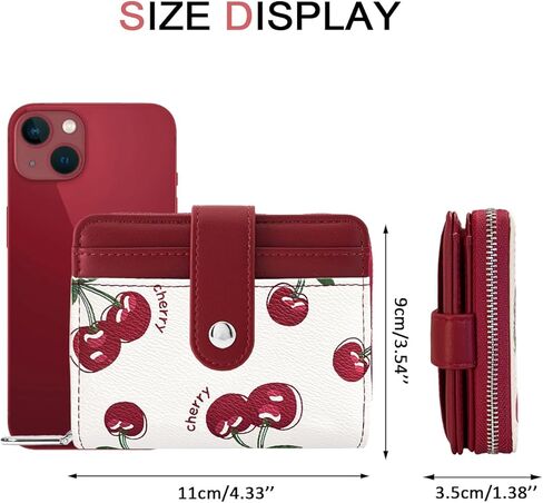 Sunwel Fashion Cute Prints Wallet Card Slots Small Wallet with Zipper Coin Pouch Wallet for Women Girls (CHERRY) in Saudi Arabia