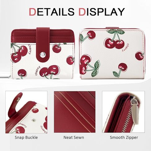 Sunwel Fashion Cute Prints Wallet Card Slots Small Wallet with Zipper Coin Pouch Wallet for Women Girls (CHERRY) in Saudi Arabia