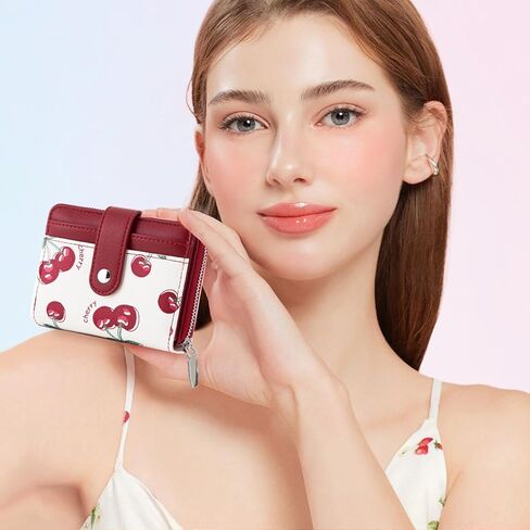 Sunwel Fashion Cute Prints Wallet Card Slots Small Wallet with Zipper Coin Pouch Wallet for Women Girls (CHERRY) in Saudi Arabia