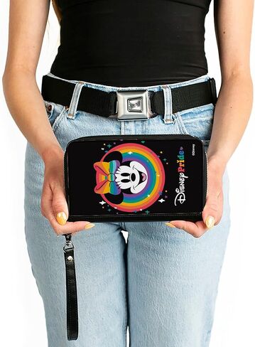 Buckle-Down Disney Wallet, Zip Around, Minnie Mouse Disney Pride Smiling Face Rainbow, Vegan Leather in Saudi Arabia