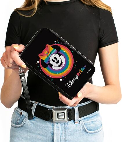 Buckle-Down Disney Wallet, Zip Around, Minnie Mouse Disney Pride Smiling Face Rainbow, Vegan Leather in Saudi Arabia