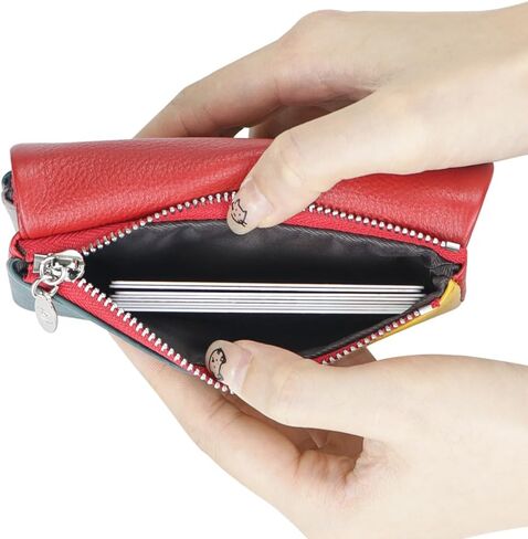 Royal Bagger Color Block RFID Short Wallets Genuine Leather Multi-card Slots Card Holder Trifold Purse Magnetic Opening 2053 (Purple) in Saudi Arabia