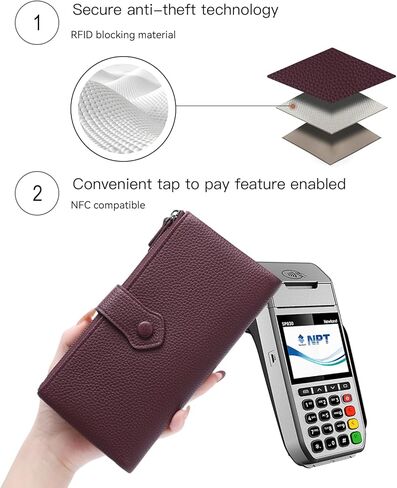 محافظ نسائية من الجلد الناعم نحيفة ثنائية الطي RFID حامل بطاقة الائتمان للسيدات جيوب مزدوجة بسحاب in Kuwait