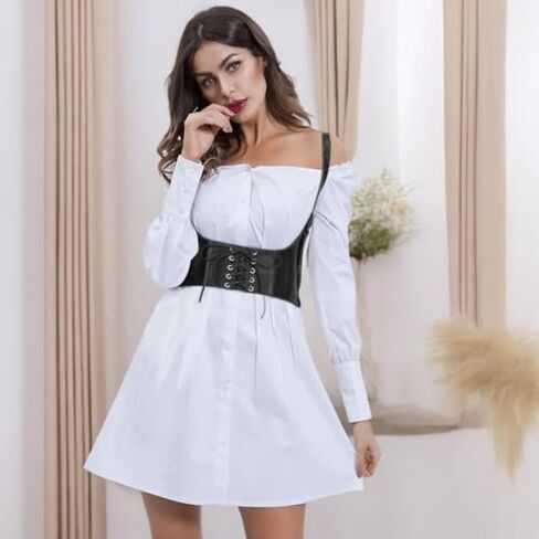 Black Punk Casual Tie Waist Corset Women Wide Belt Suitable for Dress Gifts in Saudi Arabia