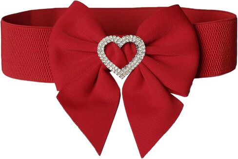 Women's Elastic Bow Belt with Heart-Shaped Rhinestone Stretch Ladies Belts for Dress in Saudi Arabia