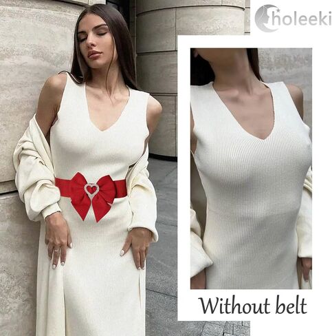 Women's Elastic Bow Belt with Heart-Shaped Rhinestone Stretch Ladies Belts for Dress in Saudi Arabia