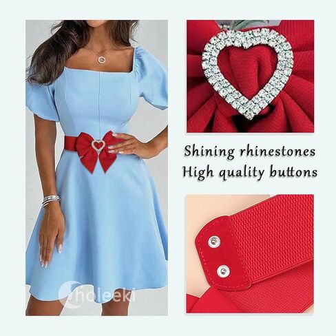 Women's Elastic Bow Belt with Heart-Shaped Rhinestone Stretch Ladies Belts for Dress in Saudi Arabia