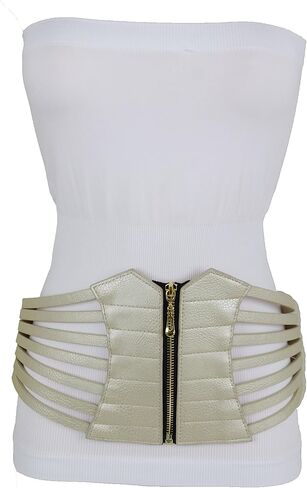 TrendyFashionJewelry حزام مشد عريض للنساء حزام الورك عالي الخصر ذهبي معدني سحاب L XL XXL لون ذهبي فاتح شامبانيا in Saudi Arabia