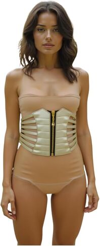 TrendyFashionJewelry حزام مشد عريض للنساء حزام الورك عالي الخصر ذهبي معدني سحاب L XL XXL لون ذهبي فاتح شامبانيا in Saudi Arabia