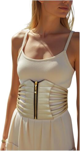 TrendyFashionJewelry حزام مشد عريض للنساء حزام الورك عالي الخصر ذهبي معدني سحاب L XL XXL لون ذهبي فاتح شامبانيا in Saudi Arabia