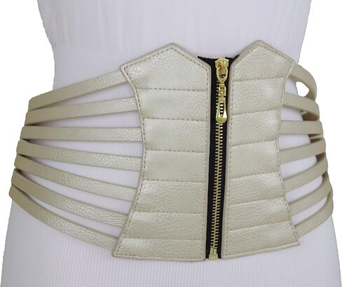TrendyFashionJewelry حزام مشد عريض للنساء حزام الورك عالي الخصر ذهبي معدني سحاب L XL XXL لون ذهبي فاتح شامبانيا in Saudi Arabia