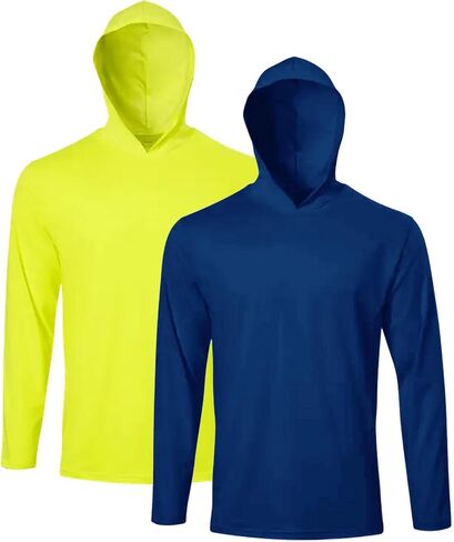 Men's Quick-Dry Long Sleeve Workout Hoodie 2 Pack - UPF 50+ Sun Protection Moisture Wicking Running Shirts Outdoor Activewear in Saudi Arabia