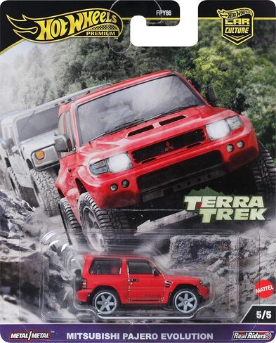 Hot Wheels Premium Car Culture Collectible Toy Car, 1:64 Scale Die-Cast Mitsubishi Pajero Evolution, Terra Trek Vehicle with Real Riders Tires ​​ (Pack of 2) in Saudi Arabia