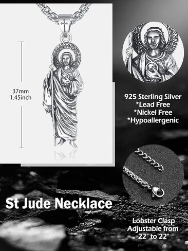 San Judas Necklace for Men Women 925 Sterling Silver St Saint Jude Necklace Religious Gifts in Saudi Arabia