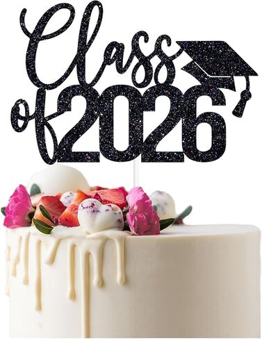 Glittery Class of 2025 Cake Topper, Black Graduation Cake Décor, You Did It, So Proud of You, Congrats Grad Party Decorations in Kuwait
