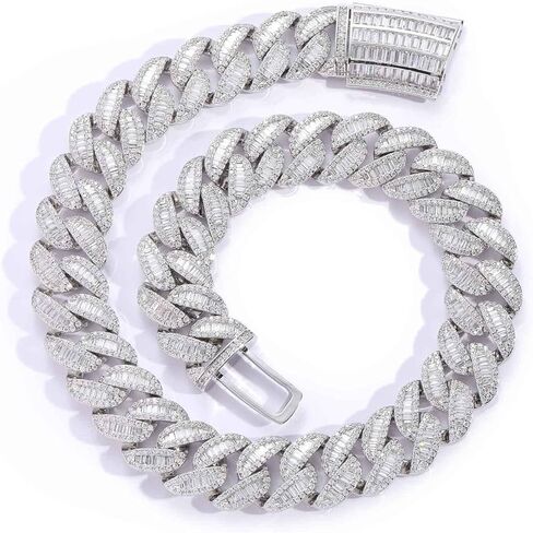 Solid Gold over S925 Sterling Silver 20mm Mixed Moissanite Miami Cuban Necklace, Eclectic Streetwear, Artistic Gift for Men in Kuwait
