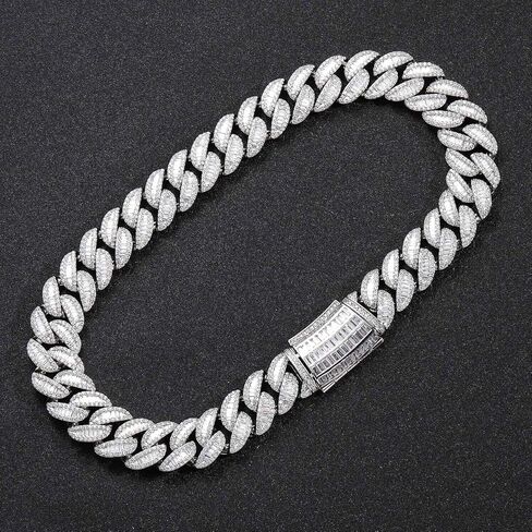 Solid Gold over S925 Sterling Silver 20mm Mixed Moissanite Miami Cuban Necklace, Eclectic Streetwear, Artistic Gift for Men in Kuwait
