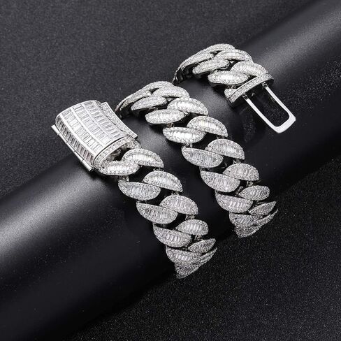 Solid Gold over S925 Sterling Silver 20mm Mixed Moissanite Miami Cuban Necklace, Eclectic Streetwear, Artistic Gift for Men in Kuwait