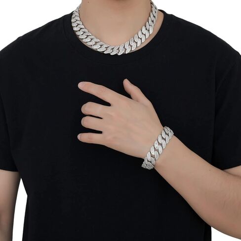 Solid Gold over S925 Sterling Silver 20mm Mixed Moissanite Miami Cuban Necklace, Eclectic Streetwear, Artistic Gift for Men in Kuwait