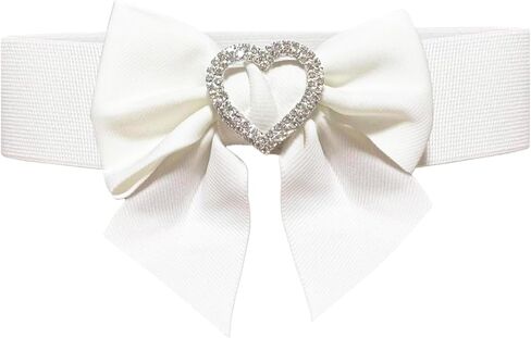 Women's Elastic Bow Belt with Heart-Shaped Rhinestone Stretch Ladies Belts for Dress in Saudi Arabia