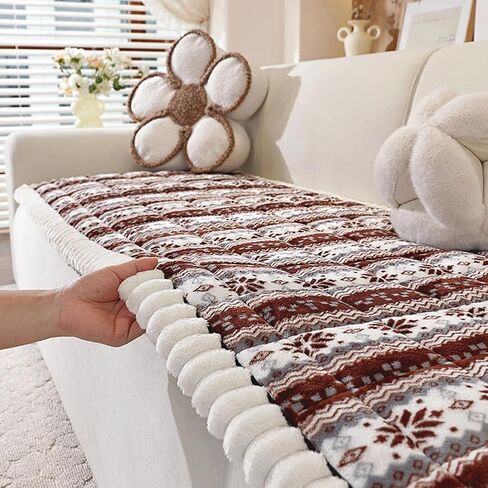 Pet Couch Cover for Sofa Plush Warm Sofa Cover for Pet Washable Non-Slip Couch Protector for Dogs & Cats, Christmas Couches Covers Festive Holiday Decorative (Beige White, 27.5x70.8 inch) in Saudi Arabia