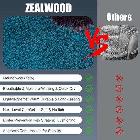 ZEAL WOOD Merino Wool Crew Hiking Socks for Women And Men with Full Cushion Moisture Wicking Walking Work Boot Socks in Saudi Arabia