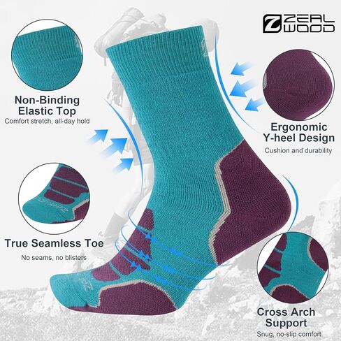 ZEAL WOOD Merino Wool Crew Hiking Socks for Women And Men with Full Cushion Moisture Wicking Walking Work Boot Socks in Saudi Arabia