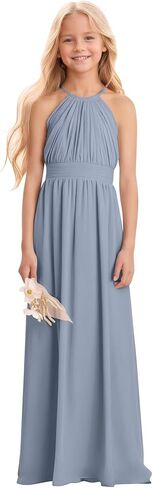 Kids Girls Junior Bridesmaid Dresses Chiffon A-line Long Flower Girl Dress for Wedding Party Pageant Gown in Saudi Arabia