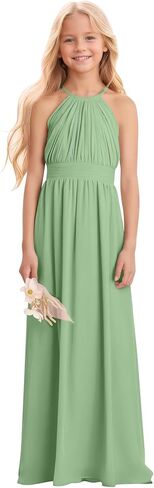 Kids Girls Junior Bridesmaid Dresses Chiffon A-line Long Flower Girl Dress for Wedding Party Pageant Gown in Saudi Arabia