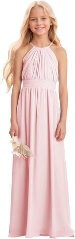 Kids Girls Junior Bridesmaid Dresses Chiffon A-line Long Flower Girl Dress for Wedding Party Pageant Gown in Saudi Arabia