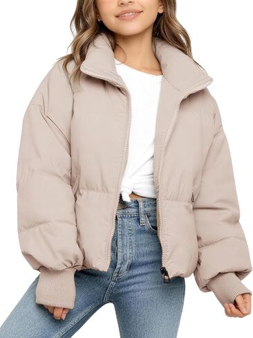 Flygo Girls Winter Puffer Jacket Warm Short Kids Zip up Long Sleeve Puffy Quilted Jackets Coat Outerwear 5-14 Years in Saudi Arabia