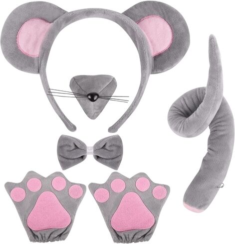 6 Pieces Mouse Costume Set for Kids, Mice Ears Headband Nose Tail Gloves Bow Tie Animal Costume Accessories, Rat Costume Accessories for Halloween,Birthday,Cosplay Dress Up Party Decorations in Saudi Arabia